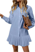 Women's Button Down Long Sleeve Shirt Dress | Collared, Pleated, Swing Mini Dresses