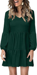 Women Casual Long Sleeve V Neck Flowy Swing Tunic Dress Fall Outfits 2025